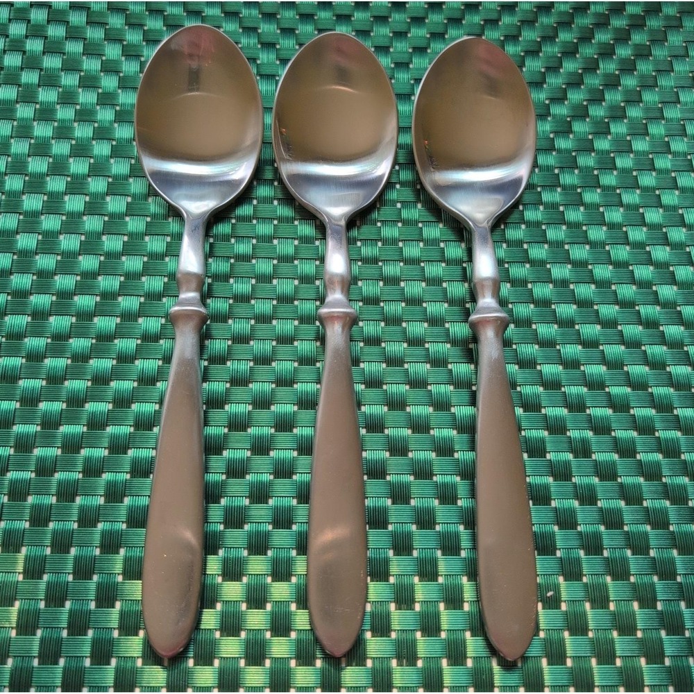 Cambridge TOWNHOUSE Soup Spoons Set Lot of 3 SATIN Stainless Bistro Style VTG
